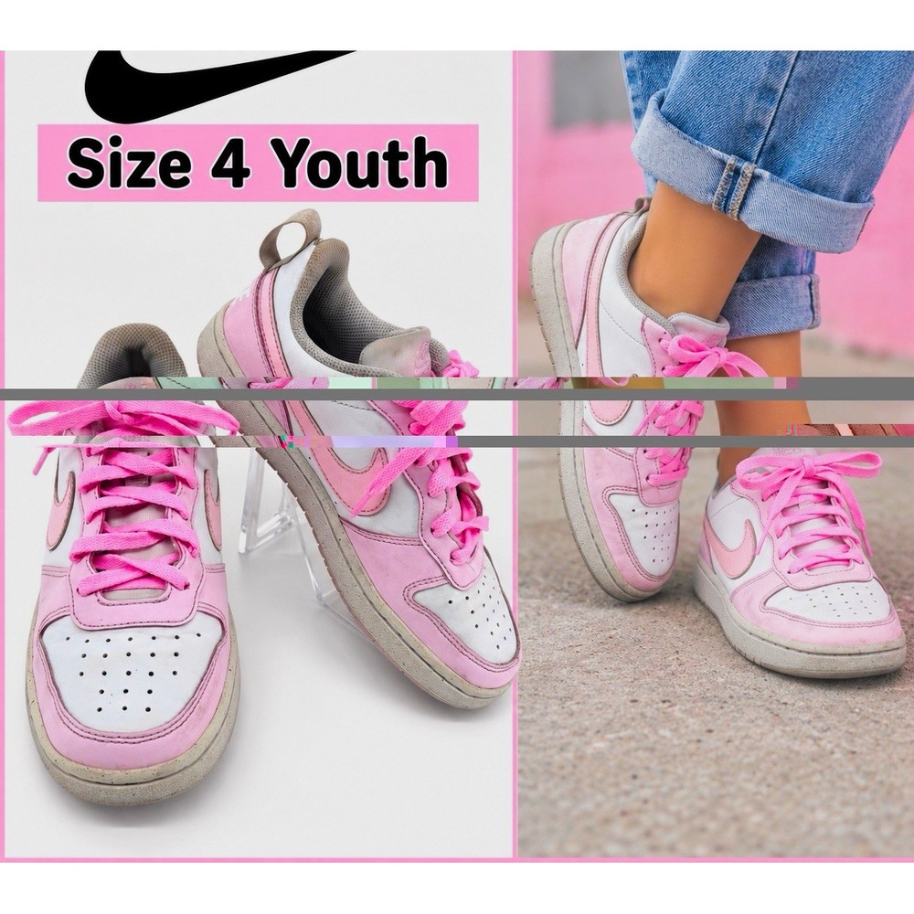 Nike Court Borough Low Recraft Girls 4Y Pink White Sneakers DV5456-105 Athletic